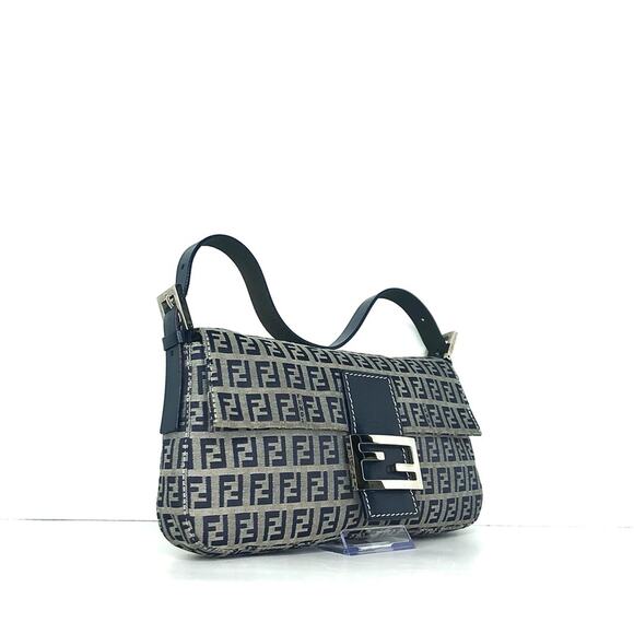 Vintage Fendi Zucchino Navy Blue FF Monogram Baguette Shoulder Bag - Picture 4 of 12